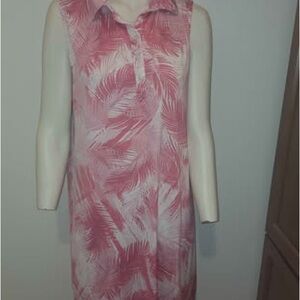 Sleeveless Pink Palm Print Shirt Dress